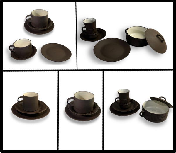 Dansk Flamestone Fluted Brown Dinnerware Set.