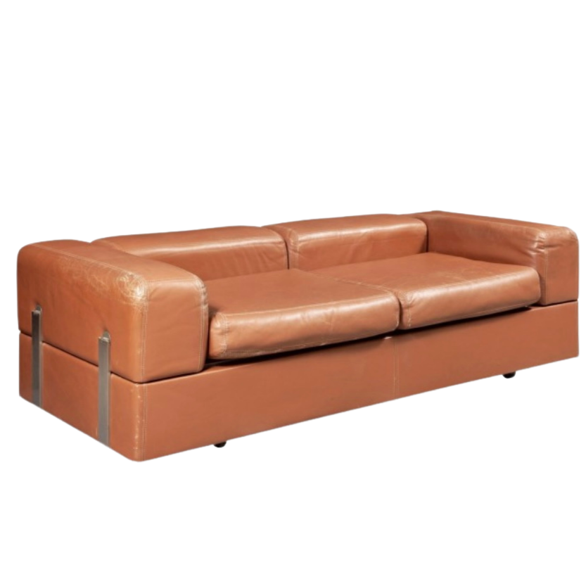 Tito Agnoli 711 Cognac Leather Sofa Daybed for Cinova