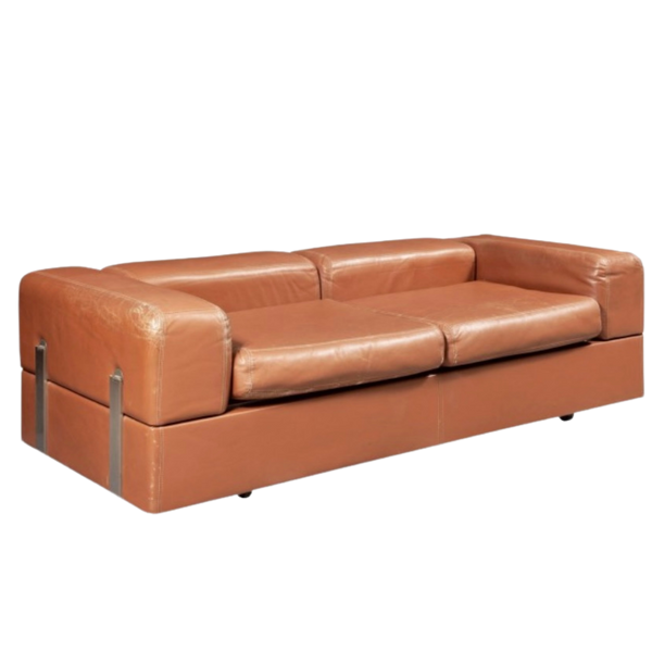 Tito Agnoli 711 Cognac Leather Sofa Daybed for Cinova