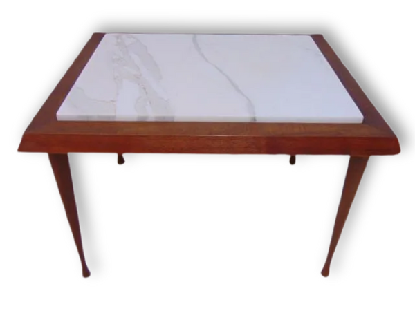 Danish Marble and Teak Side Table