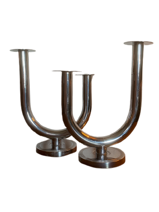 Chrome "Taurex" Double Candlesticks by Walter Von Nessen for Chase