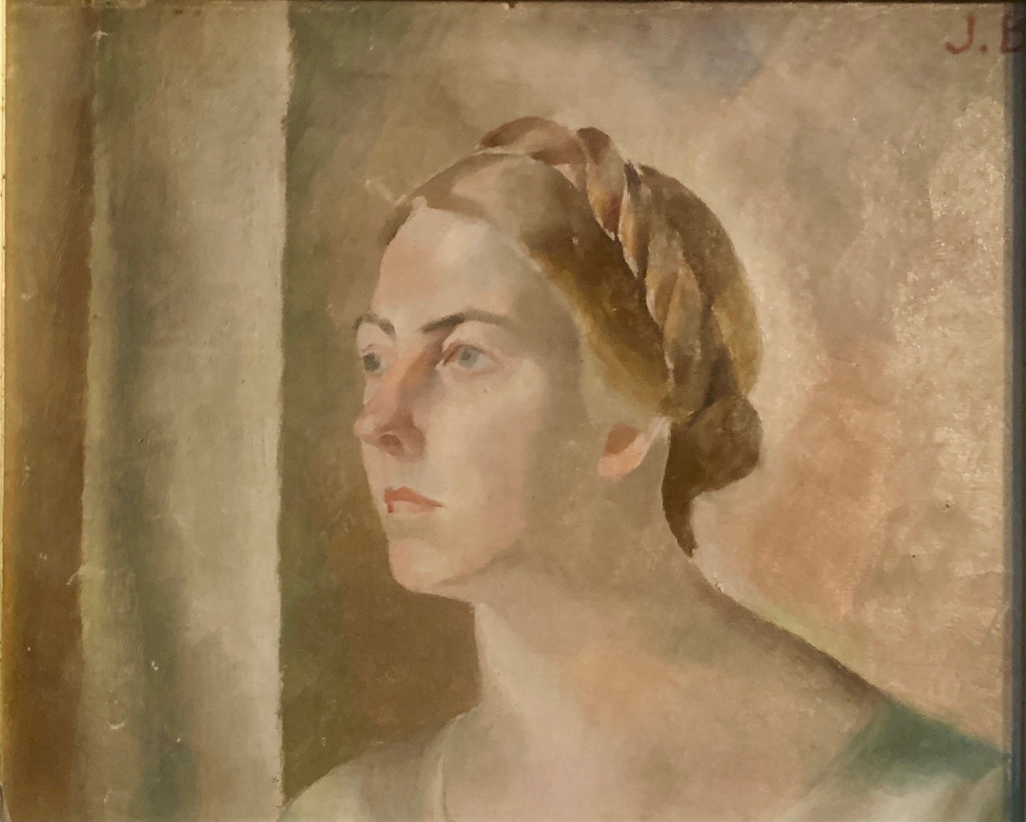 Portrait of Woman with Braid (Bertha Skou)- Oil on Panel c. 1920