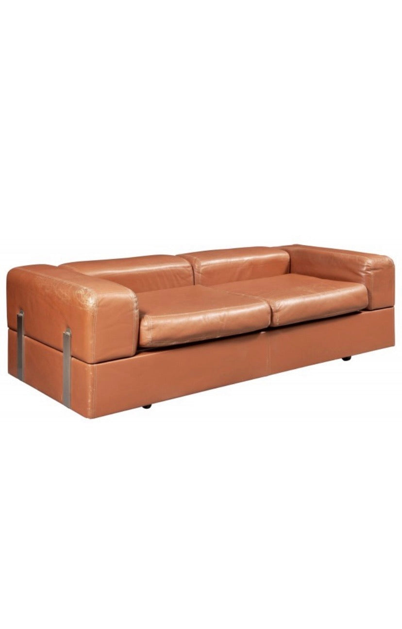 Tito Agnoli 711 Cognac Leather Sofa Daybed for Cinova